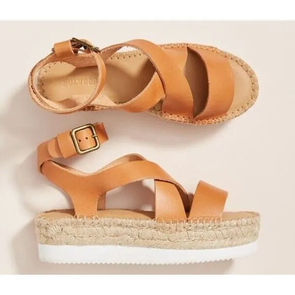Soludos Olympia Platform Espadrille Sandals •10•Anthropologie Brown Tan Leather