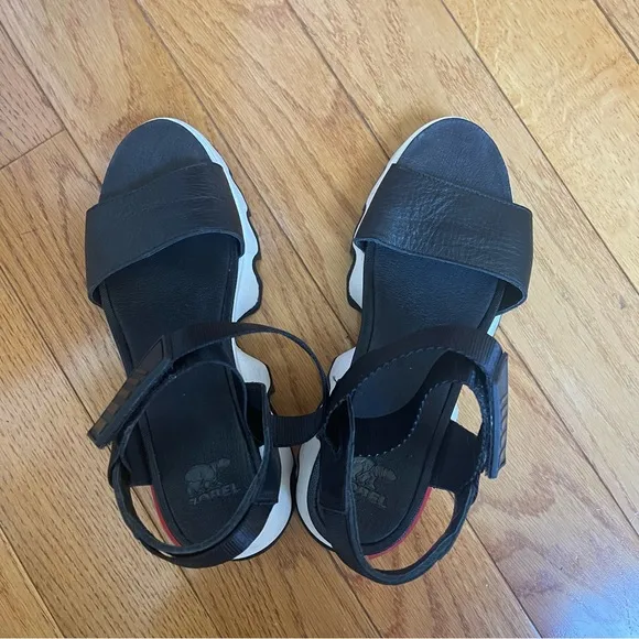 Sorel Black Leather Platform Kinetic Impact Ankle Strap Sandals Sz:8.5 M US/39.5
