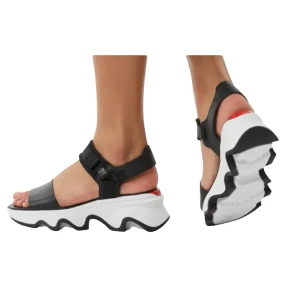 Sorel Black Leather Platform Kinetic Impact Ankle Strap Sandals Sz:8.5 M US/39.5
