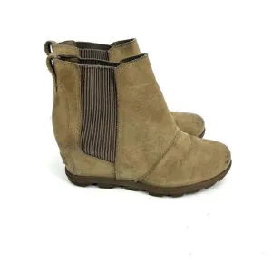 Sorel Boots Size 8 Womens Ash Brown Joan Of Arctic Wedge II Leather Chelsea