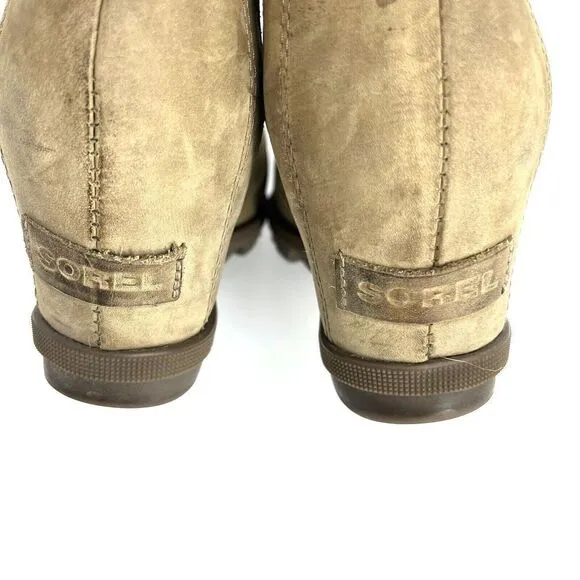 Sorel Boots Size 8 Womens Ash Brown Joan Of Arctic Wedge II Leather Chelsea