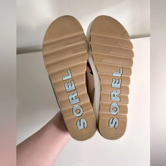 SOREL Cameron Flatform Platform Wedge Criss Cross Nude Leather Slide Sandals 8.5
