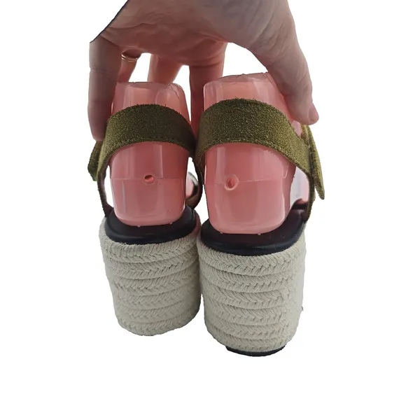 Sorel Cameron Green Suede Espadrille Wedge Ankle Strap Sandals Womans Size 7.5