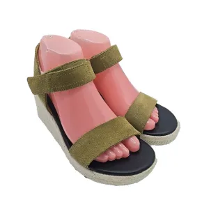 Sorel Cameron Green Suede Espadrille Wedge Ankle Strap Sandals Womans Size 7.5