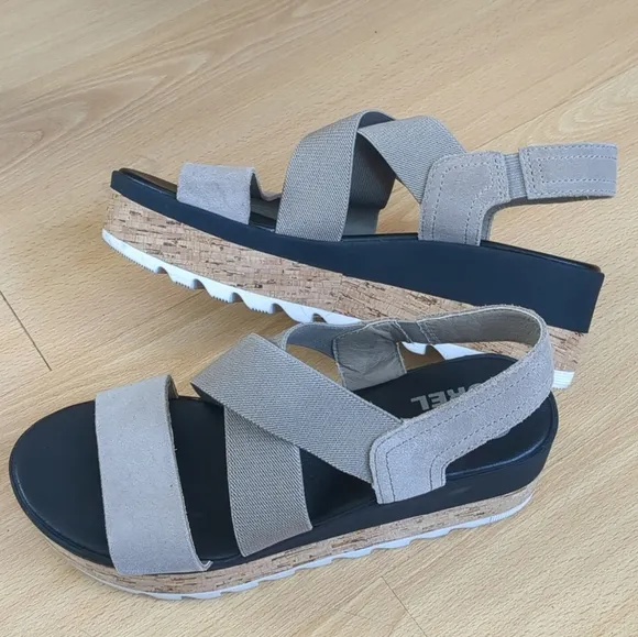 Sorel Cameron Slingback Platform Sandals Size 7 Tan