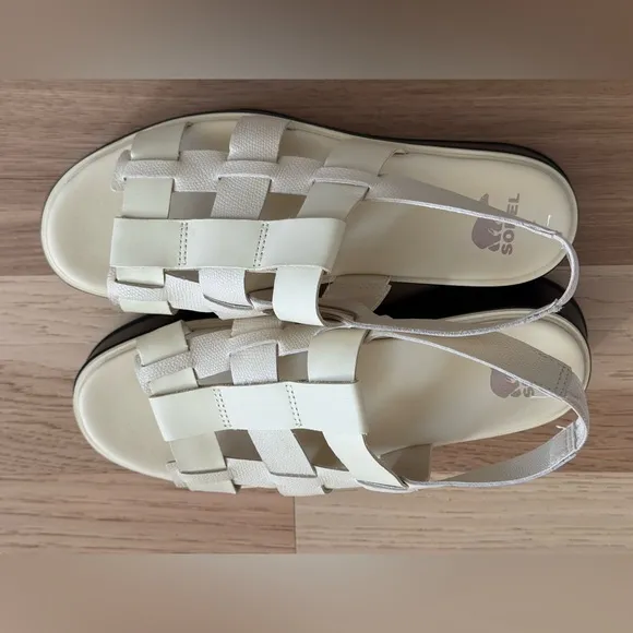 SOREL Dayspring Slingback Platform Sandals size 10 honey white/ black