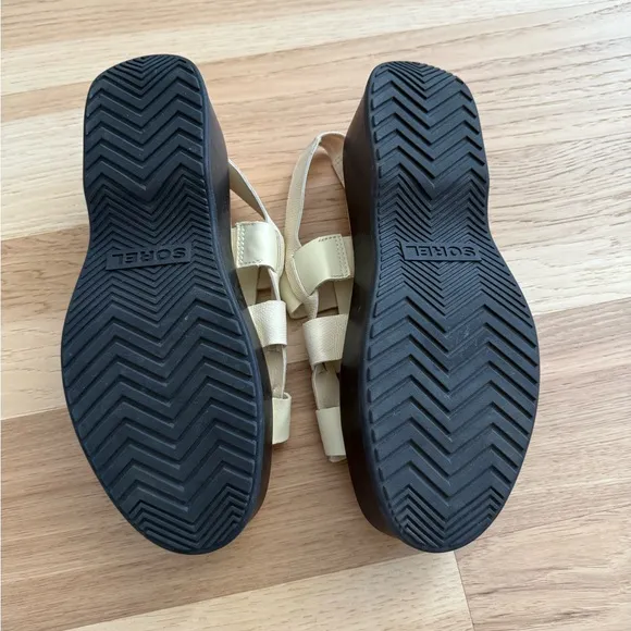 SOREL Dayspring Slingback Platform Sandals size 10 honey white/ black