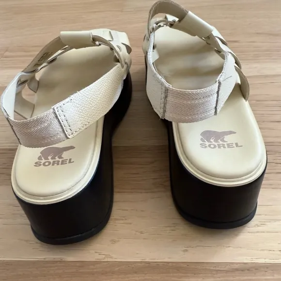 SOREL Dayspring Slingback Platform Sandals size 10 honey white/ black