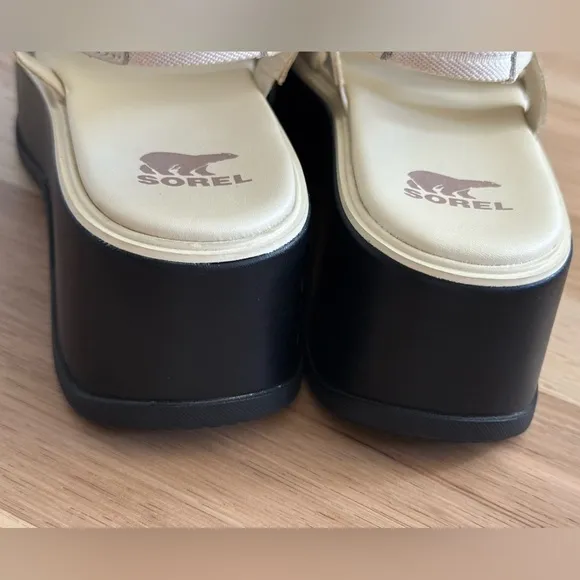 SOREL Dayspring Slingback Platform Sandals size 10 honey white/ black