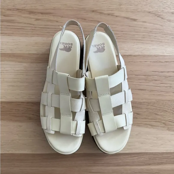 SOREL Dayspring Slingback Platform Sandals size 10 honey white/ black