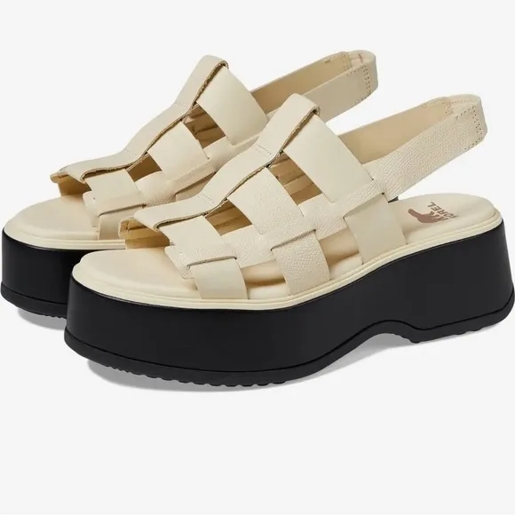 SOREL Dayspring Slingback Platform Sandals size 10 honey white/ black