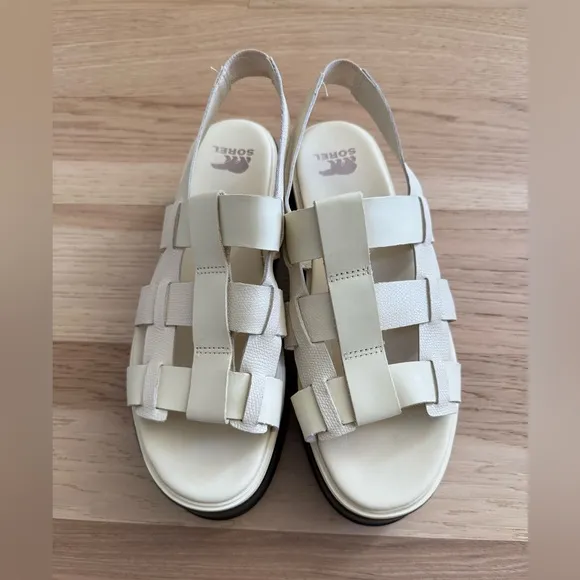 SOREL Dayspring Slingback Platform Sandals size 10 honey white/ black