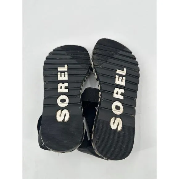 Sorel Ella II Black Sandal Espadrille Size 7.5 Elastic Straps