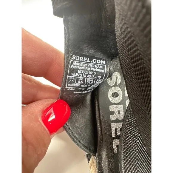 Sorel Ella II Black Sandal Espadrille Size 7.5 Elastic Straps