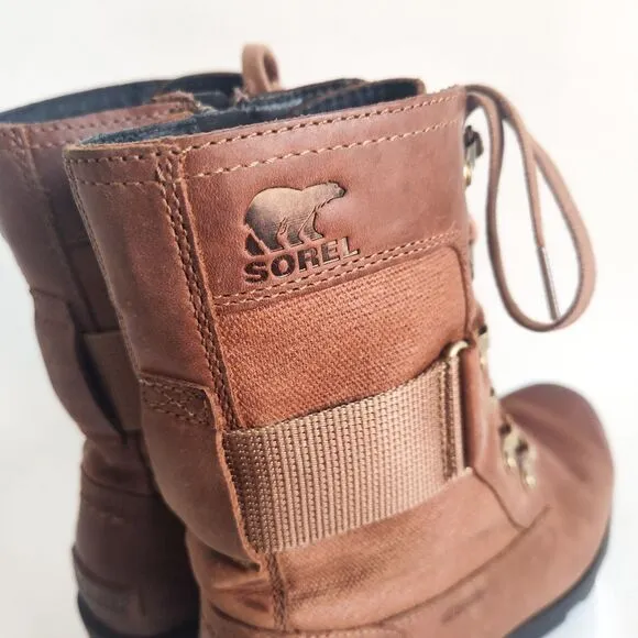 Sorel Emilie Conquest Lace Up Combat Boots Velvet Tan Leather 3720-242 Size 8.5