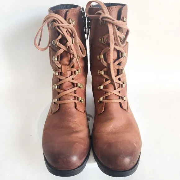 Sorel Emilie Conquest Lace Up Combat Boots Velvet Tan Leather 3720-242 Size 8.5