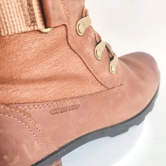 Sorel Emilie Conquest Lace Up Combat Boots Velvet Tan Leather 3720-242 Size 8.5