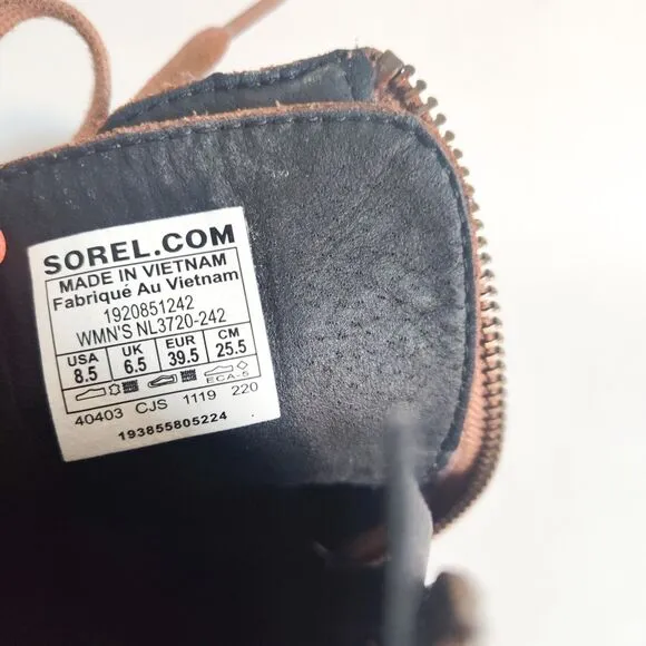 Sorel Emilie Conquest Lace Up Combat Boots Velvet Tan Leather 3720-242 Size 8.5