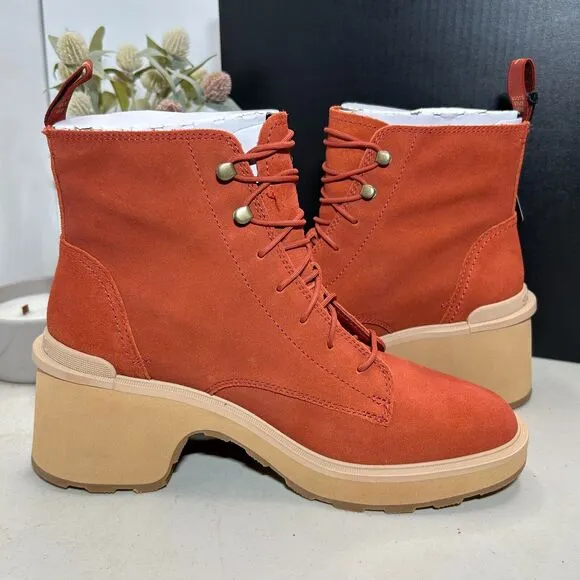 Sorel Hi-Line Heel Lace Boots Warp Red, Tawny Buff NL4875-849 Women 11 NWB