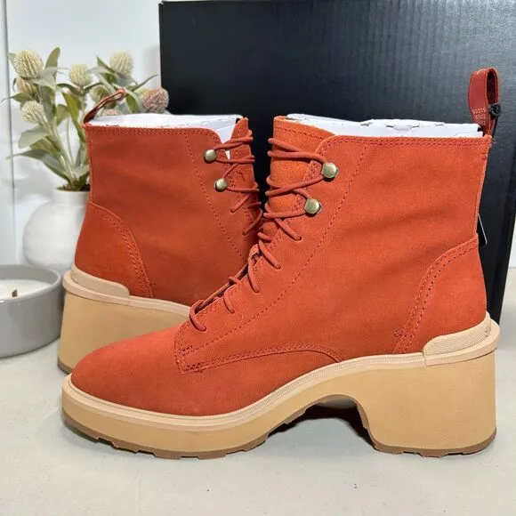 Sorel Hi-Line Heel Lace Boots Warp Red, Tawny Buff NL4875-849 Women 11 NWB