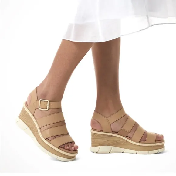 Sorel Honest Beige Joannie III Ankle Strap Platform Sandals