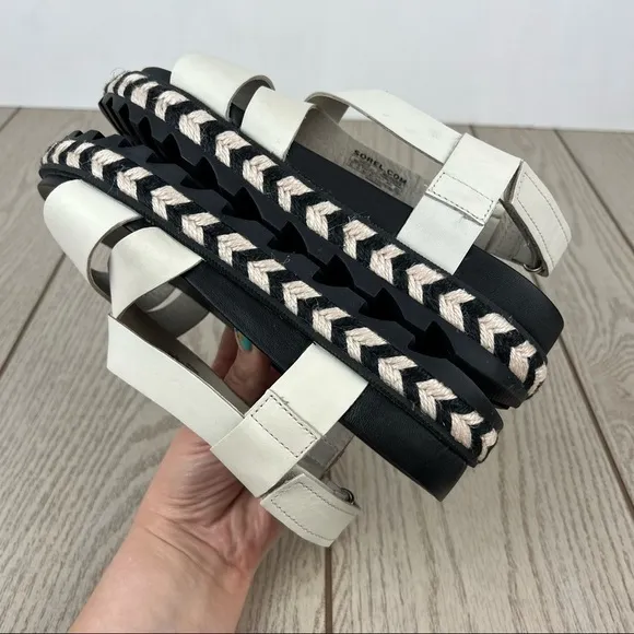 Sorel Roaming Crisscross Espadrille Chevron Pattern Sandals US8.5 Chalk $110