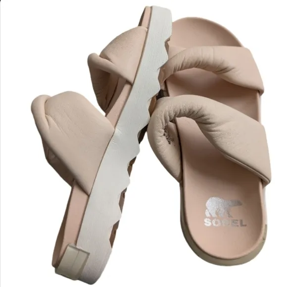 SOREL Roaming Puffy Crossover Platform Sandals Beige/Nude Size 8.5