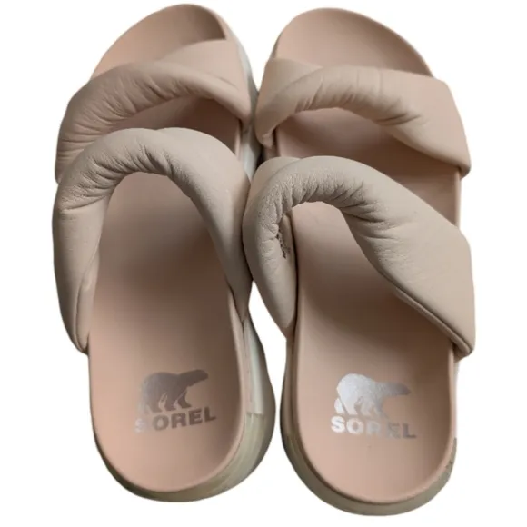 SOREL Roaming Puffy Crossover Platform Sandals Beige/Nude Size 8.5