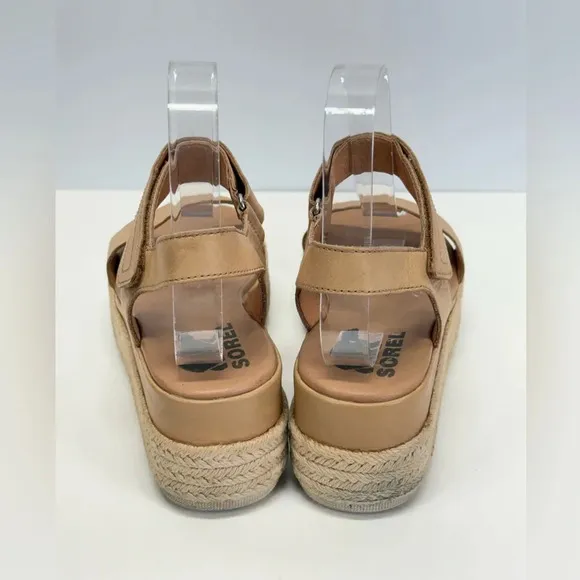 SOREL Tan rattan CAMERON platform Velcro ankle strap sandals size 7.5