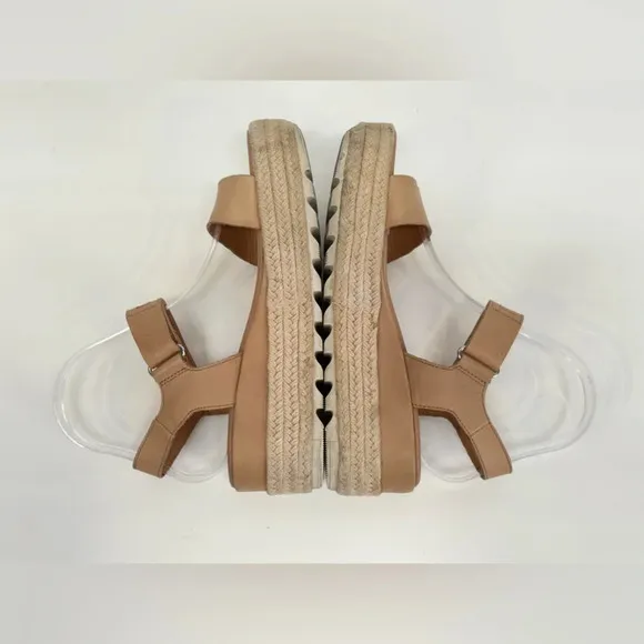 SOREL Tan rattan CAMERON platform Velcro ankle strap sandals size 7.5