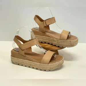 SOREL Tan rattan CAMERON platform Velcro ankle strap sandals size 7.5