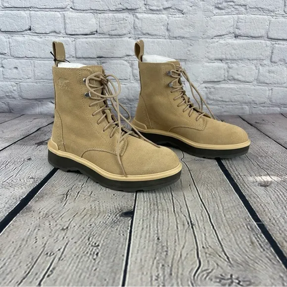Sorel Women's Beige Hi-Line Lace-Up Mid-Shaft Lug-Sole Booties Boots‎ Size 6