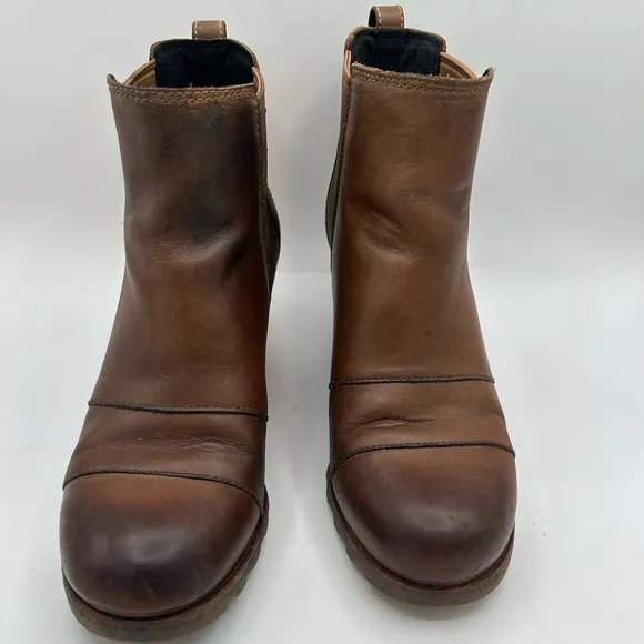 Sorel Women’s Lea Wedge Platform Booties Boots Leather  in Elk Curry Size 7