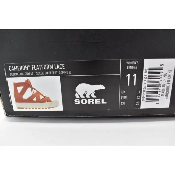 Sorel Womens Size 11 Cameron Flatform Lace Up Sun Gum Wedge Espadrille Sandals