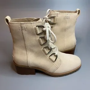 Sorel Cate Lace Ankle Boots Block Heel Natural Tan