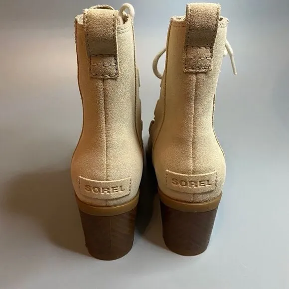 Sorel Cate Lace Ankle Boots Block Heel Natural Tan