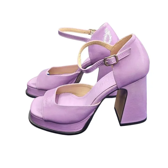 SOULIERS MARTINEZ Nova Marfa Patent Leather Platform Blockheel Sandal In Lavanda