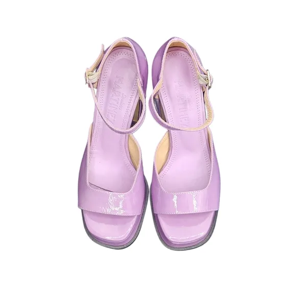 SOULIERS MARTINEZ Nova Marfa Patent Leather Platform Blockheel Sandal In Lavanda