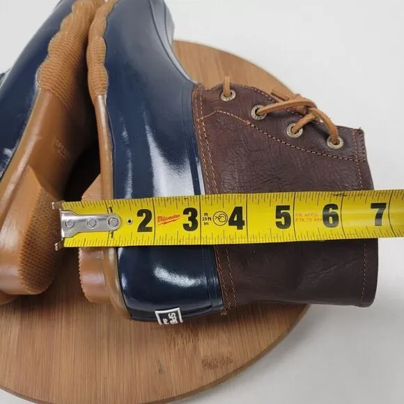 Sperry Duck Boots Saltwater Leather Wedge Brown Blue Zip Women's Shoe Sz US 8.5