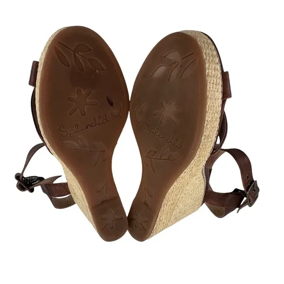 Splendid Brown Striped Espadrille Platform Wedge Sandals Size 7 1/2 Women’s