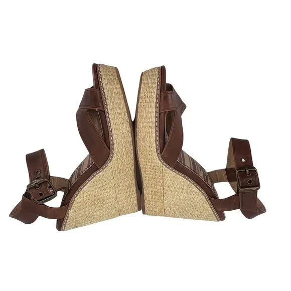 Splendid Brown Striped Espadrille Platform Wedge Sandals Size 7 1/2 Women’s