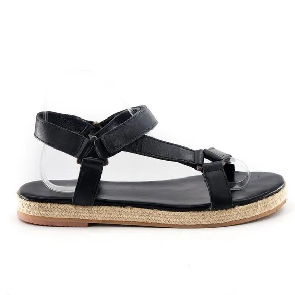 ST. AGNI Black Leather Espadrille Sandals