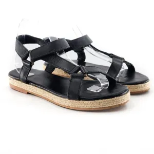 ST. AGNI Black Leather Espadrille Sandals