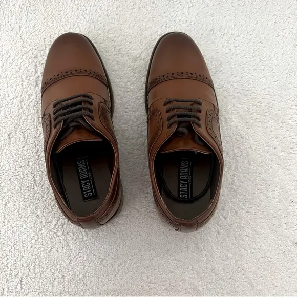 Stacy Adams Dickinson Kids Boys Size 11 M Oxford Cap Toe Cognac Dress Shoes EUC