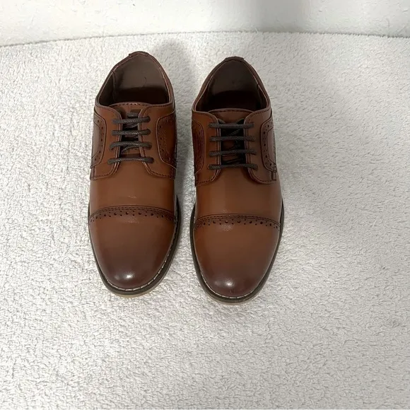Stacy Adams Dickinson Kids Boys Size 11 M Oxford Cap Toe Cognac Dress Shoes EUC