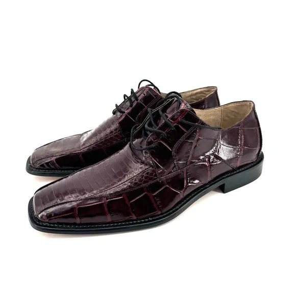 Stacy Adams Shoes Mens 8.5 Snake Skin Leather Dress Lace Up Jaxon Wine Red