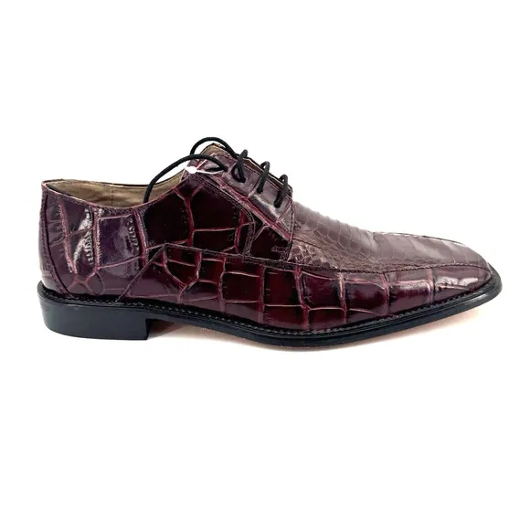 Stacy Adams Shoes Mens 8.5 Snake Skin Leather Dress Lace Up Jaxon Wine Red