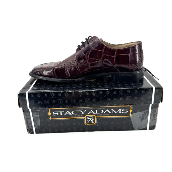 Stacy Adams Shoes Mens 8.5 Snake Skin Leather Dress Lace Up Jaxon Wine Red