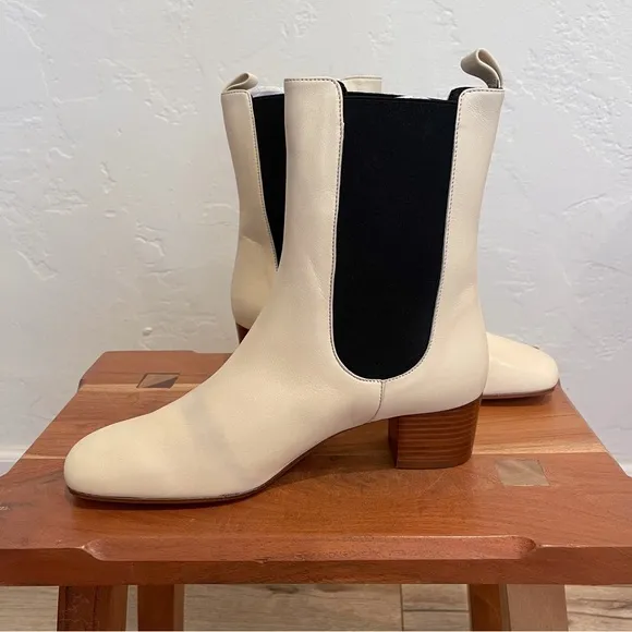 STAUD Daphne Boot in cream leather booties with block heel - size 9.5