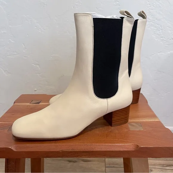 STAUD Daphne Boot in cream leather booties with block heel - size 9.5
